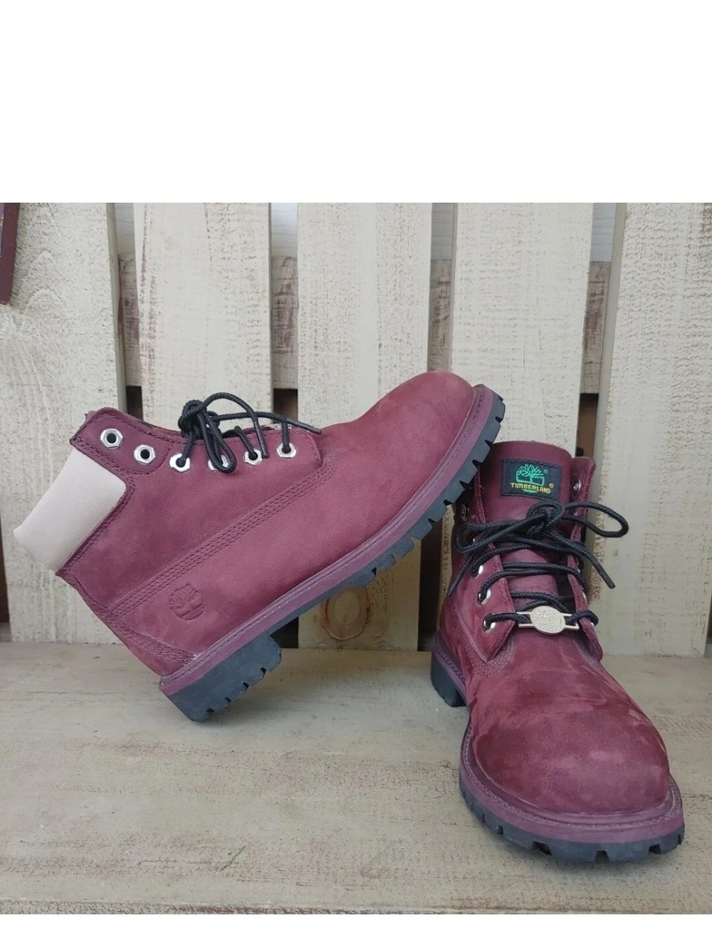 Timberland Combat Boots Girls Size 3 Burgundy Leather Nubuck 6in Waterproof